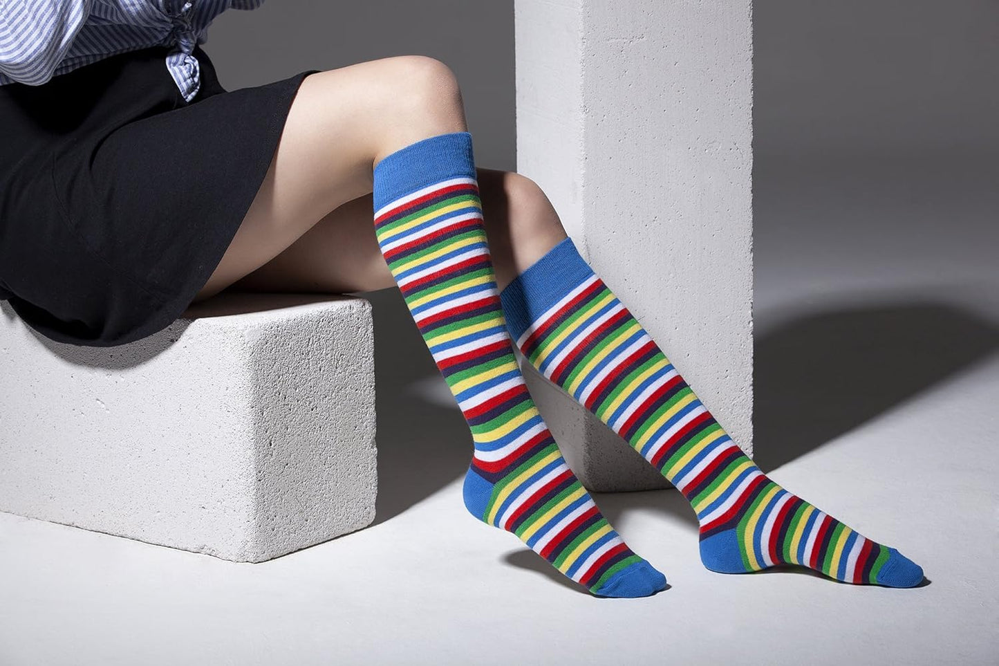 -Women 5-Pairs Luxury Cotton Colorful Cool Fun Knee High Socks
