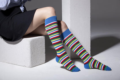 -Women 5-Pairs Luxury Cotton Colorful Cool Fun Knee High Socks