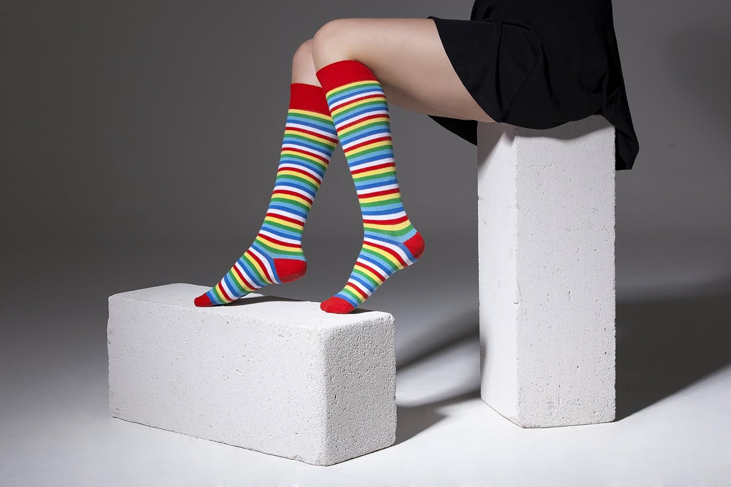 -Women 5-Pairs Luxury Cotton Colorful Cool Fun Knee High Socks