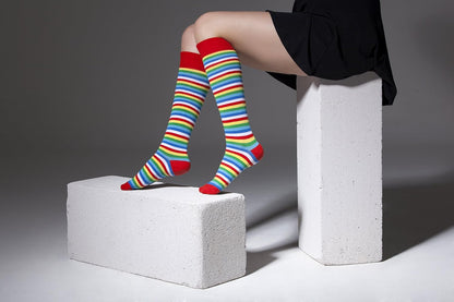 -Women 5-Pairs Luxury Cotton Colorful Cool Fun Knee High Socks