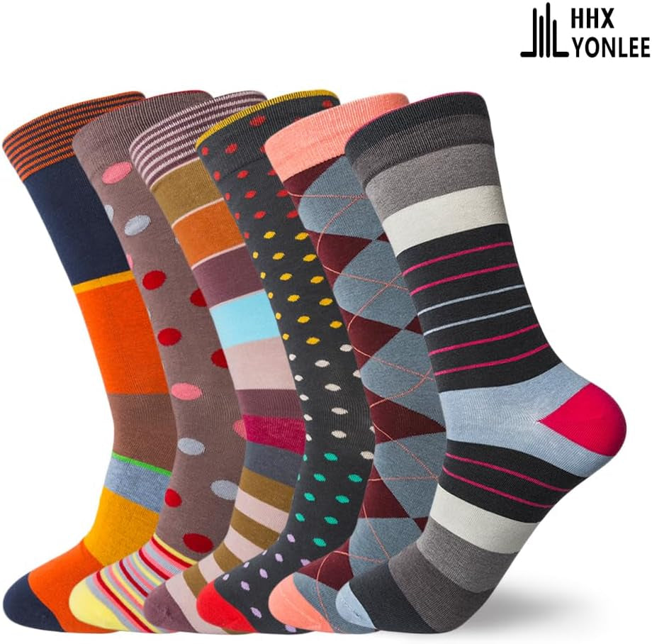 Dress Socks 5/6/10 Pairs Crew Argyle Colorful Cotton Novelty Casual Happy Fun
