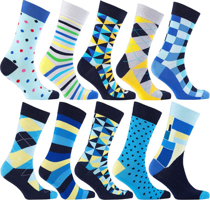 -Mens 5Pair Luxury Colorful Cotton Fun Novelty Dress Socks Gift Box