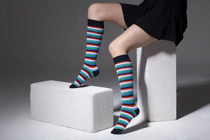 -Women 5-Pairs Luxury Cotton Colorful Cool Fun Knee High Socks