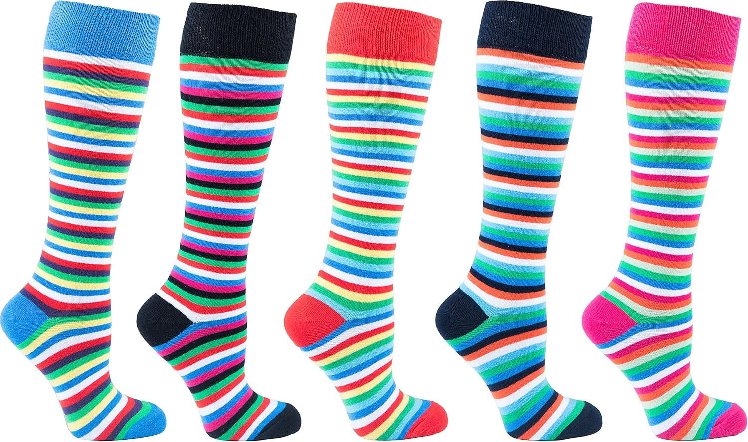 -Women 5-Pairs Luxury Cotton Colorful Cool Fun Knee High Socks