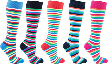 -Women 5-Pairs Luxury Cotton Colorful Cool Fun Knee High Socks