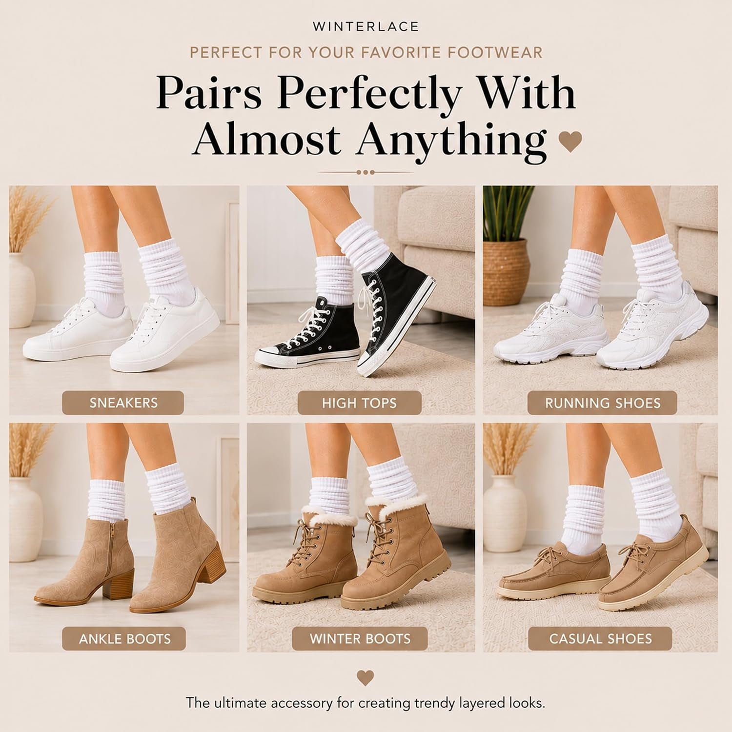 Womens Slouch Scrunch Boot Socks, 6-Pairs Retro Cushioned Knee High Soft Knit Sock Girls Casual Athletic