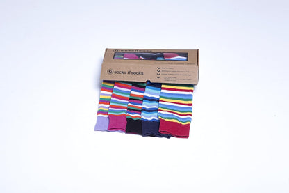 -Women 5-Pairs Luxury Cotton Colorful Cool Fun Knee High Socks