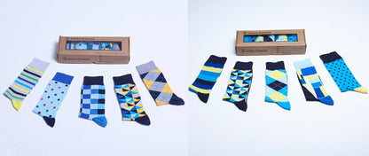 -Mens 5Pair Luxury Colorful Cotton Fun Novelty Dress Socks Gift Box
