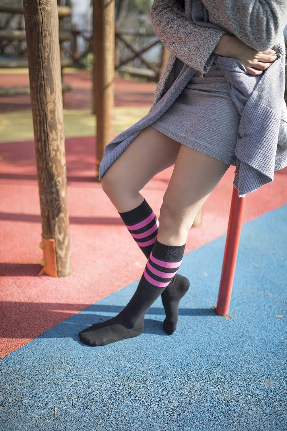 -Women 5-Pairs Luxury Cotton Colorful Cool Fun Knee High Socks