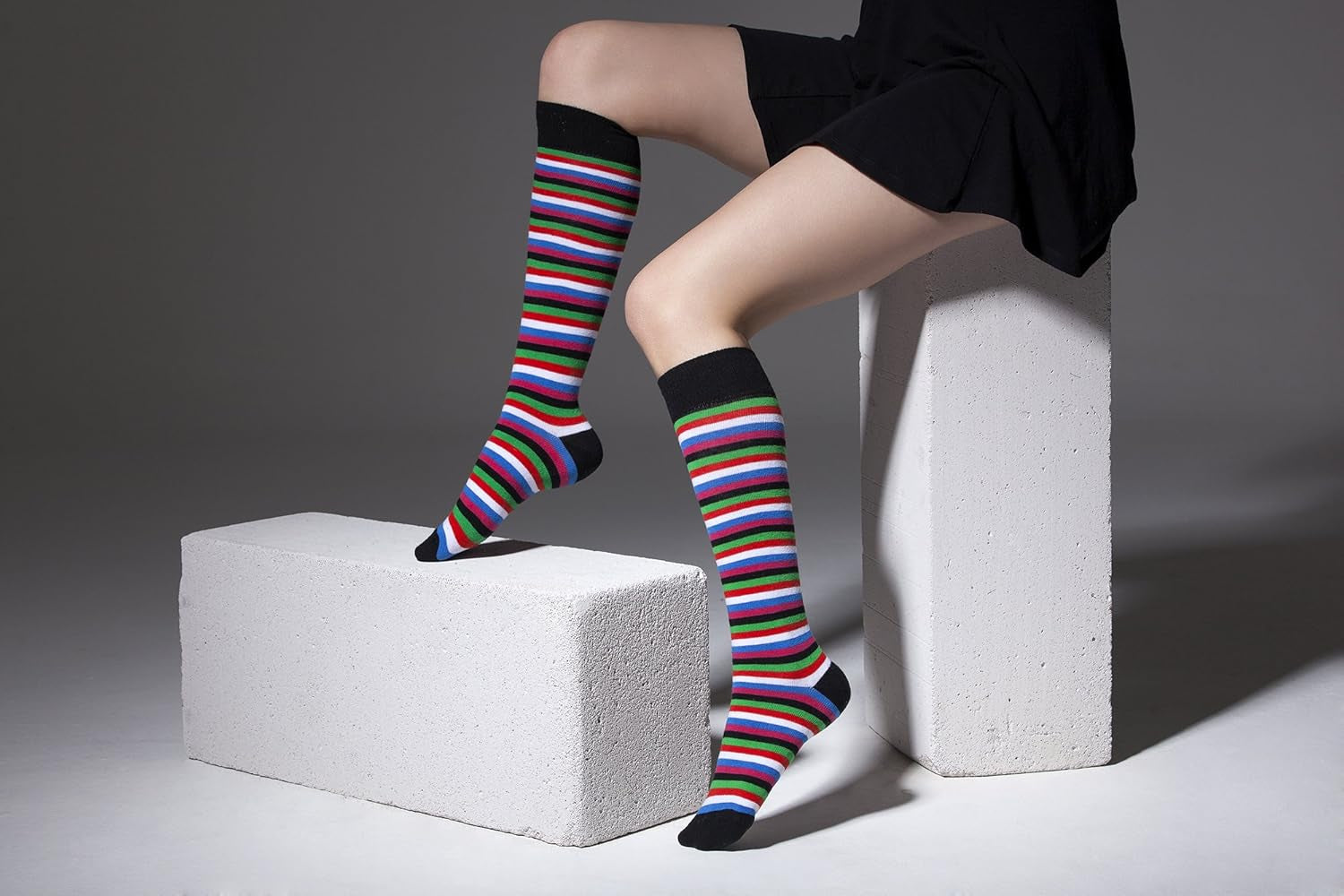 -Women 5-Pairs Luxury Cotton Colorful Cool Fun Knee High Socks