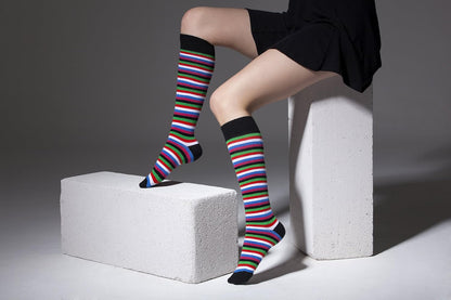 -Women 5-Pairs Luxury Cotton Colorful Cool Fun Knee High Socks