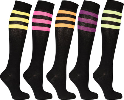 -Women 5-Pairs Luxury Cotton Colorful Cool Fun Knee High Socks